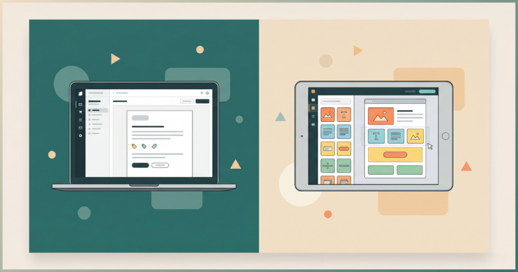 Side-by-side comparison of two email marketing platforms showing different interface styles for content creators and e-commerce businesses.